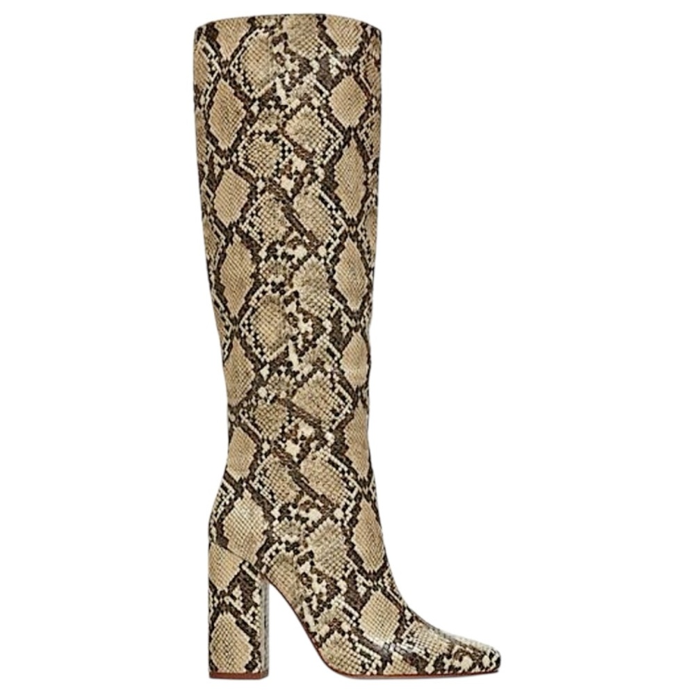 ZARA Knee-High Boot SNAKESKIN Block Heel ANIMAL PRINT Snake Shoe 37